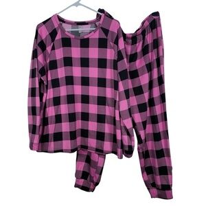 SO Intimates Plaid Pink Black Checkers TWO Piece Pajama Set Size XXL EUC #4529